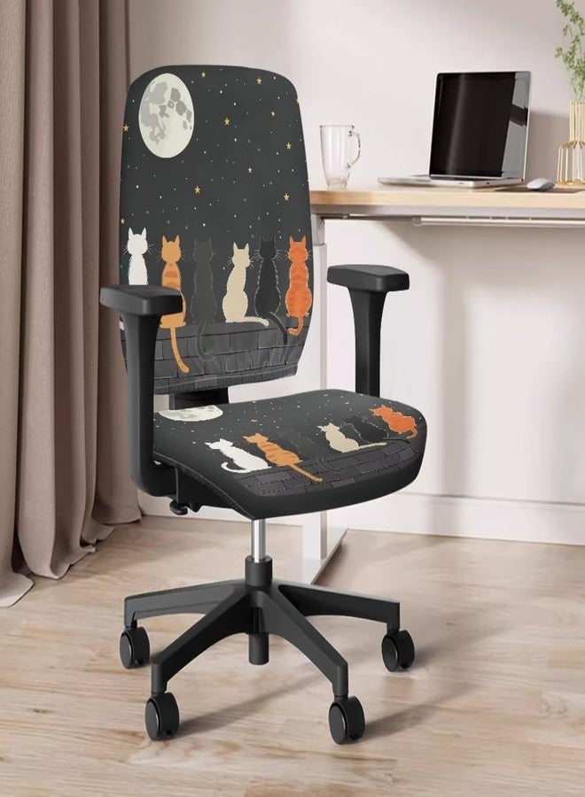 Wanzuoeng Cat Moon Print Office Chair Covers Slipcover, Soft Comfy Computer Desk Chair Covers Anti-Dust Office Computer Chair Seat Covers, Washable Office Computer Chair Covers, Easy to Install - Image 4